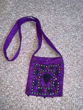Purple Beaded Crossbody Bag